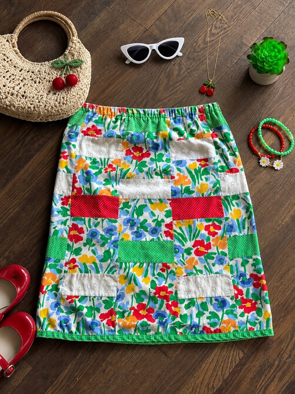 Samibel Sport Vintage Patchwork Skirt 1970's Boho Festival Market Small Rare